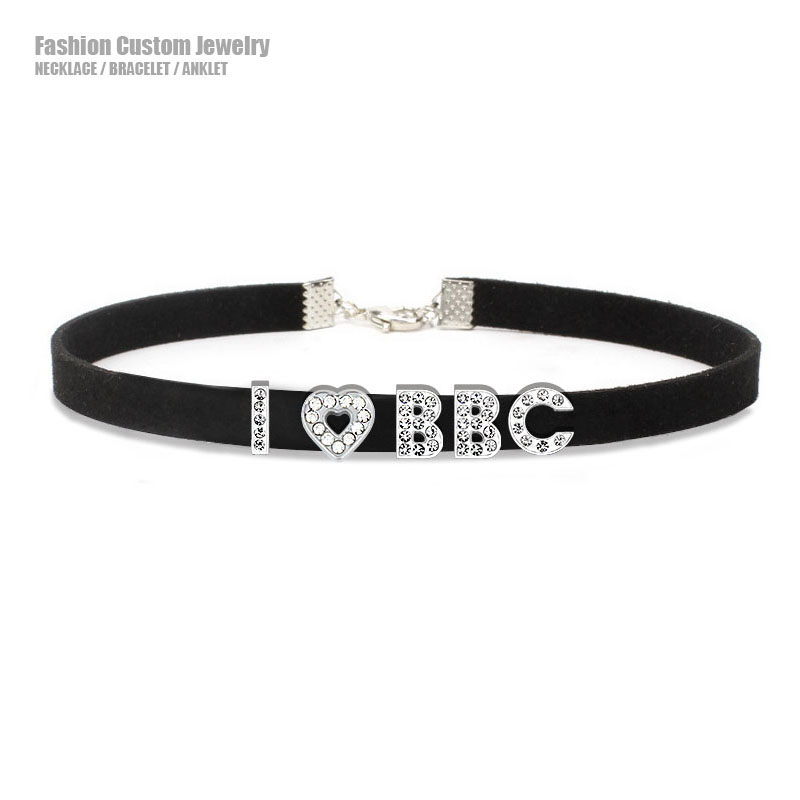 Crystal Choker Necklace - Goth Sexy Rhinestone Letters I Love