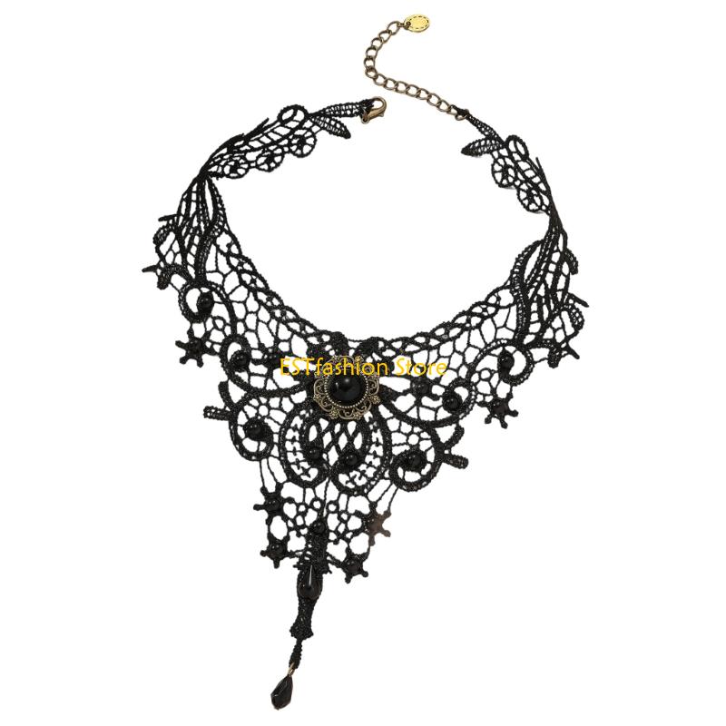 Crystal Choker Necklace - Y5GC Lace Choker Necklace Gothic Lace