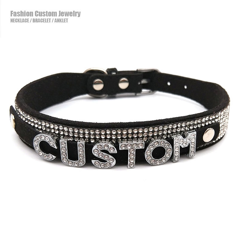 Crystal Choker Necklace - Shiny Rhinestone Letters Custom Collar Choker
