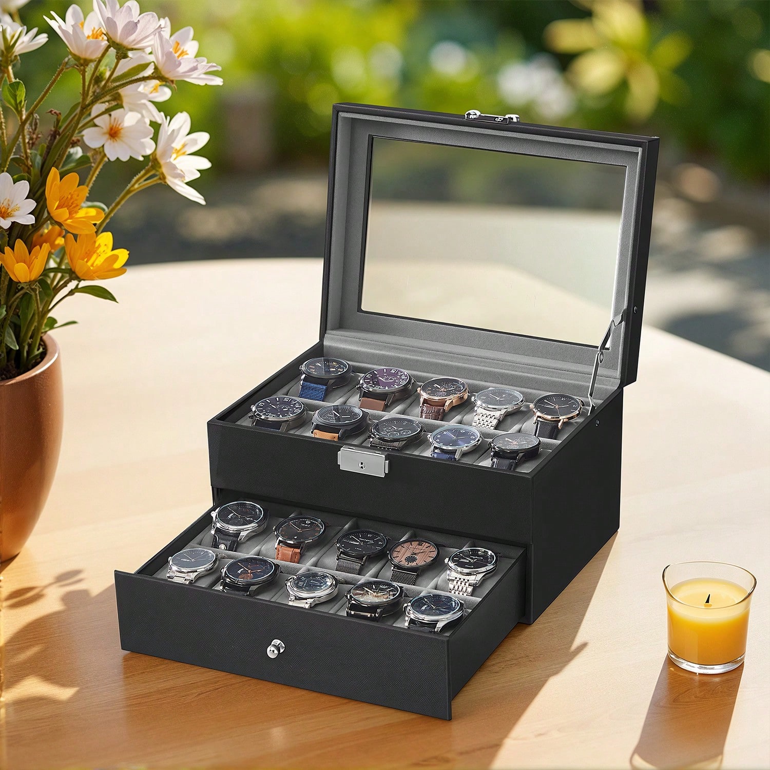 20-Slot Watch Box with Glass L - Jewelry Watches & Accessories review and price