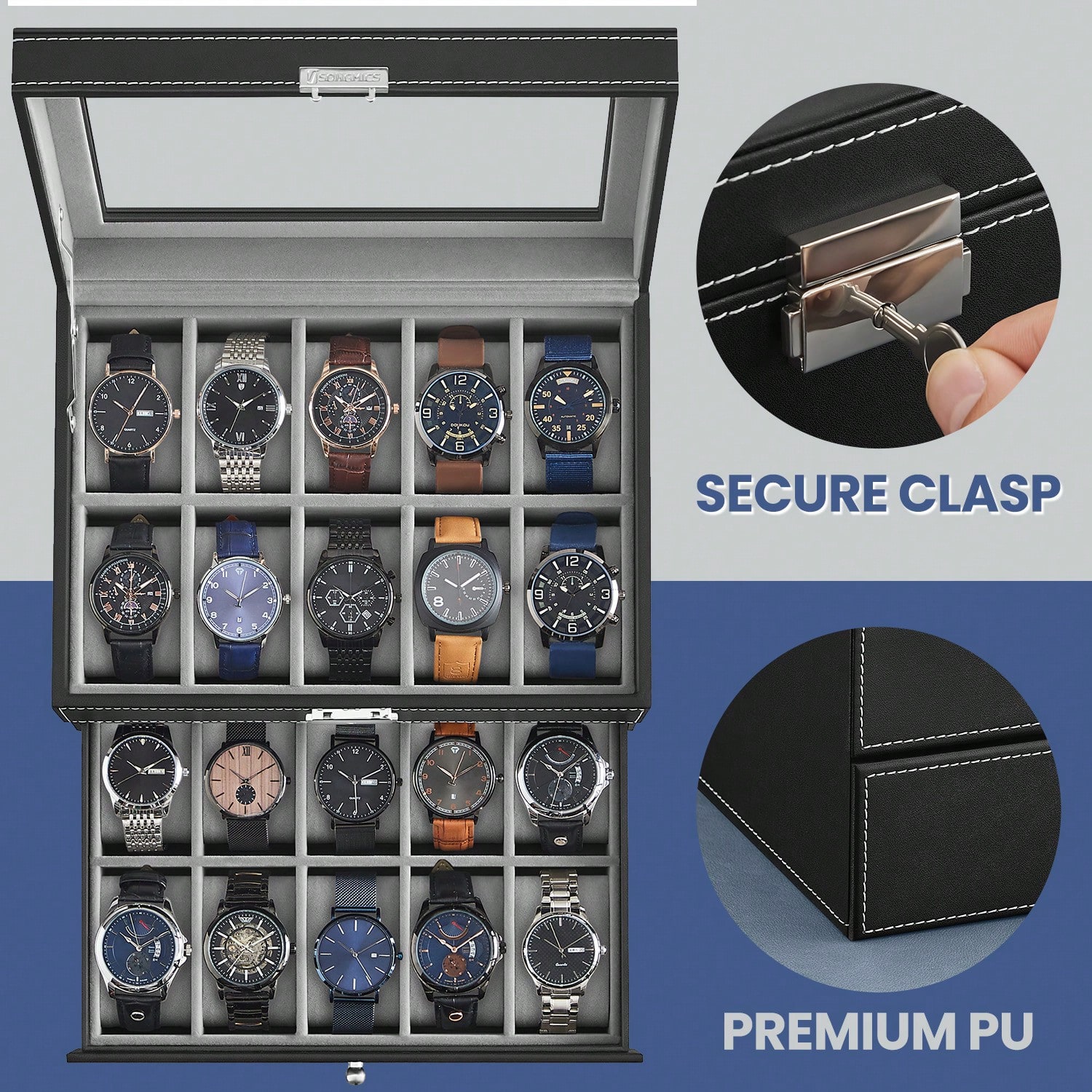 20-Slot Watch Box with Glass L - Jewelry Watches & Accessories review and price