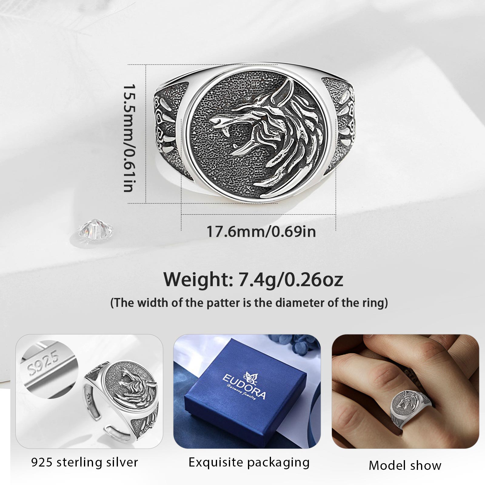 Eudora 925 Sterling Silver Vik - Wolf Jewelry & Watches Tampa review and price